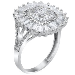 Λευκόχρυσο δαχτυλίδι ορθογώνια ροζέτα Κ14 με ζιργκόν